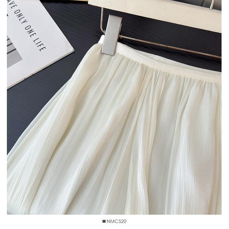 High Waist Plain Sheer Maxi A-Line Skirt