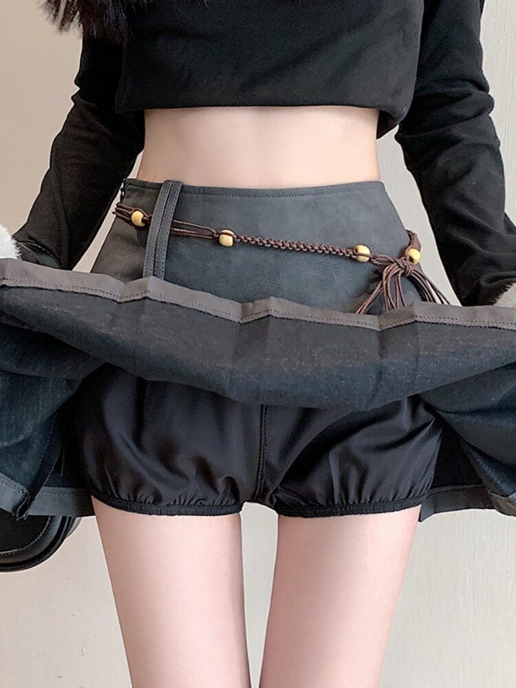 High Waist Plain Faux Suede Mini Pleated Skirt