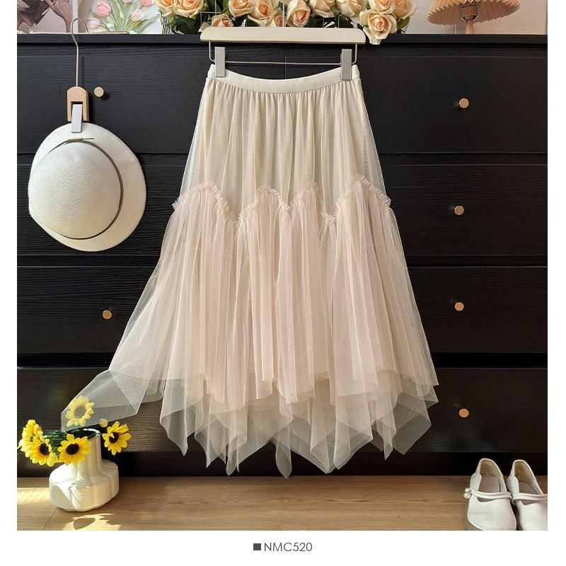 High Waist Sheer Maxi A-Line Skirt