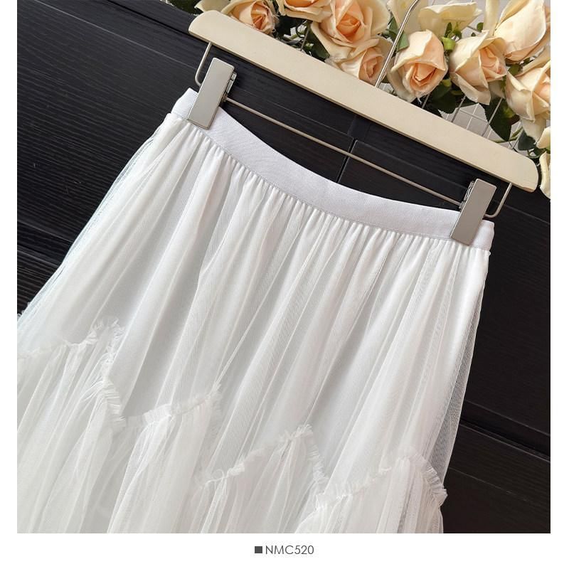 High Waist Sheer Maxi A-Line Skirt