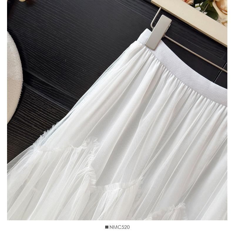 High Waist Sheer Maxi A-Line Skirt
