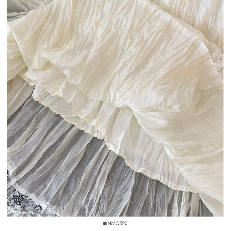 Mid Waist Lace Trim Maxi A-Line Skirt