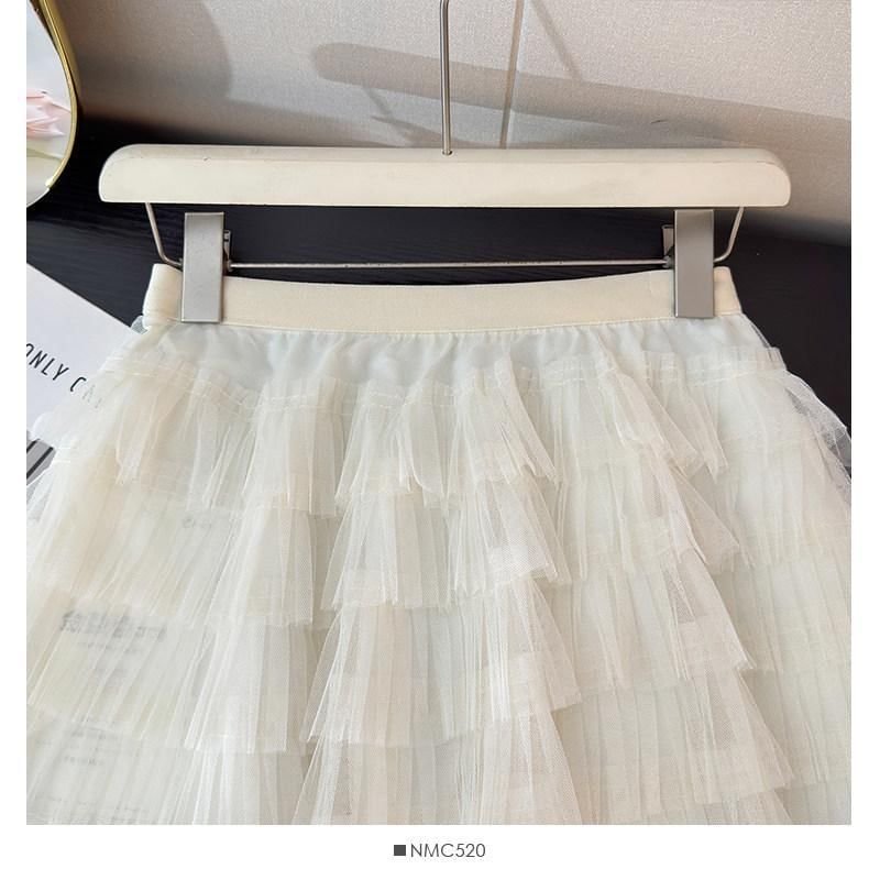 Mid Waist Sheer Mini Tiered Skirt