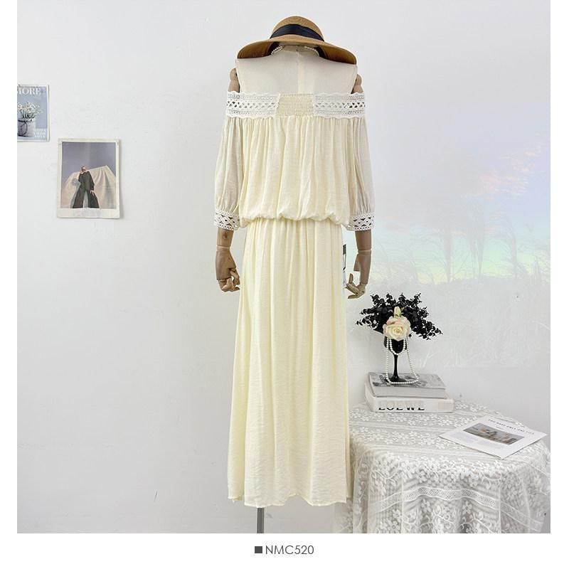 Set: Long-Sleeve Off Shoulder Perforated Blouse + High Waist Midi Skirt
