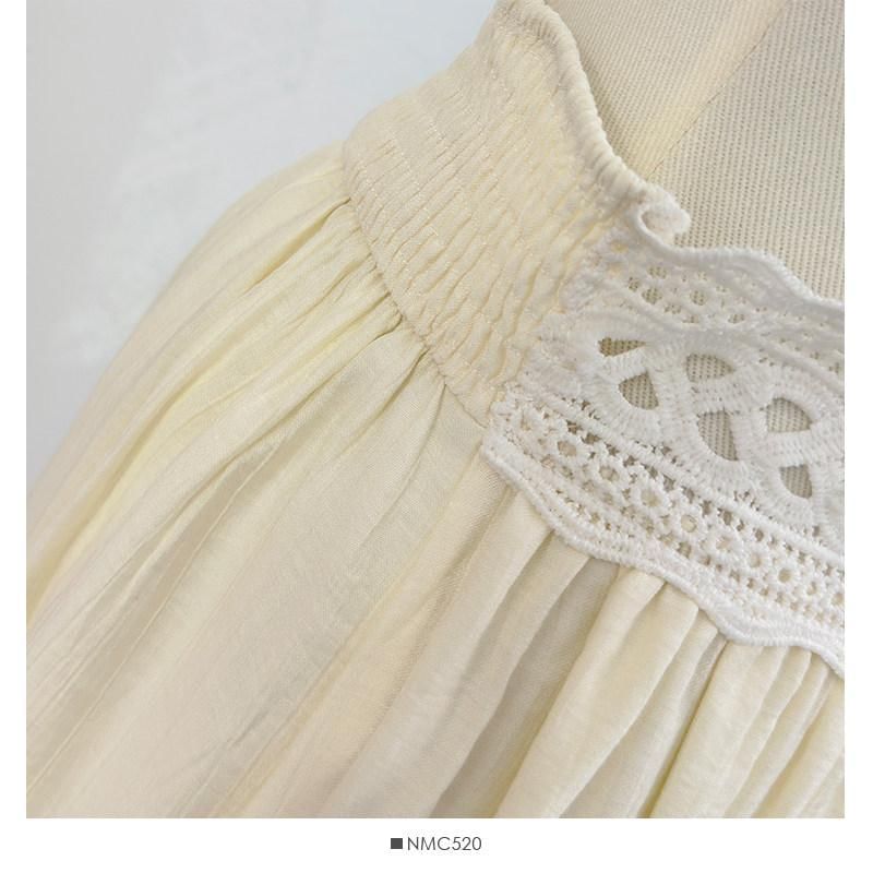Set: Long-Sleeve Off Shoulder Perforated Blouse + High Waist Midi Skirt