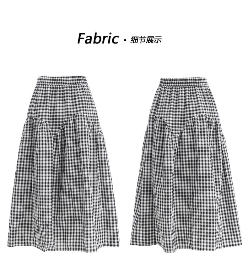 Mid Rise Gingham Maxi A-Line Skirt