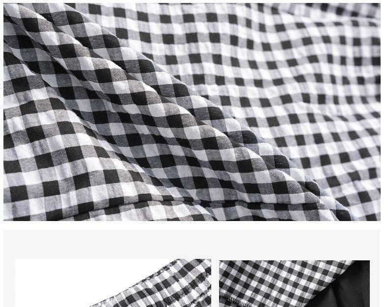 Mid Rise Gingham Maxi A-Line Skirt