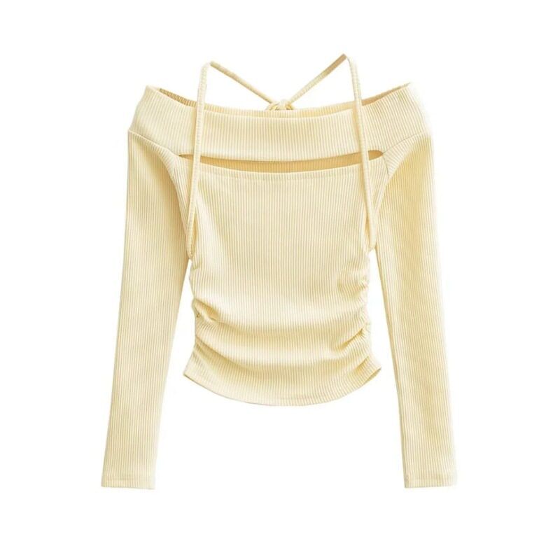 Long Sleeve Halter Neck Crop Knit Top