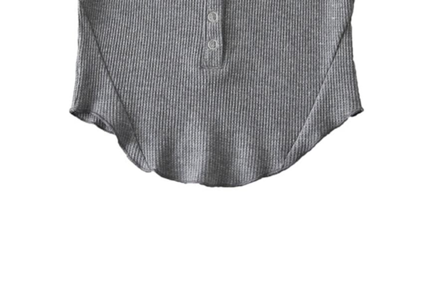 Cap Sleeve Henley Crop Top with Scoop Neck