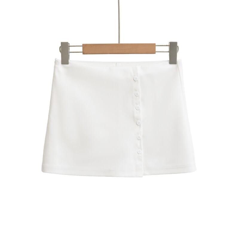 High Waist Button Up Mini A-Line Skirt