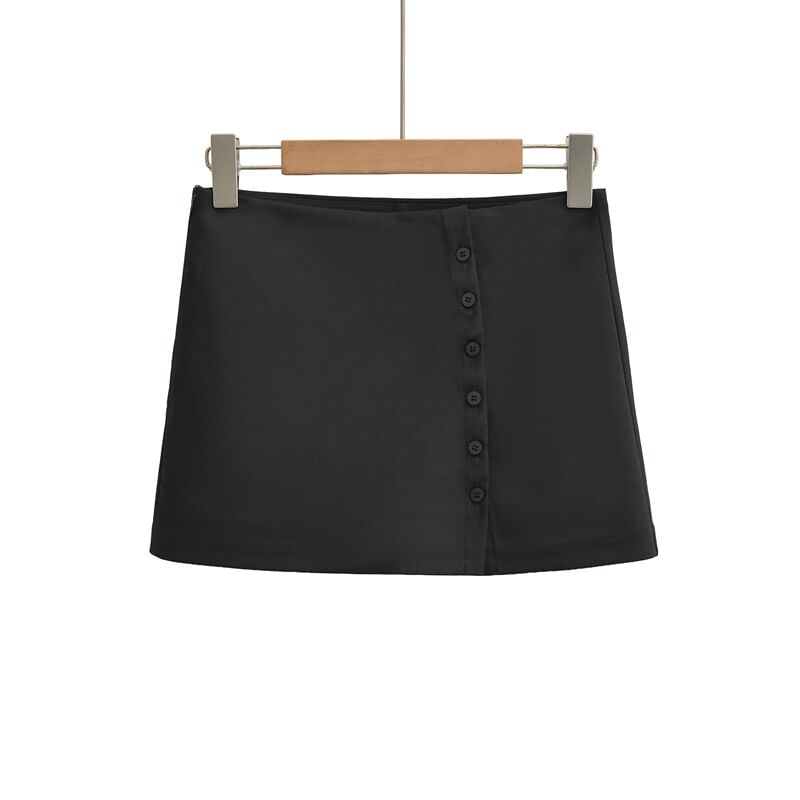High Waist Button Up Mini A-Line Skirt