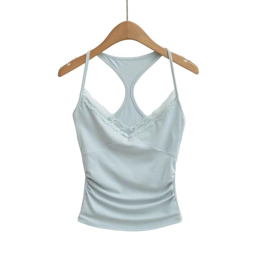 Spaghetti Strap Scoop Neck Plain Lace Trim Camisole Top