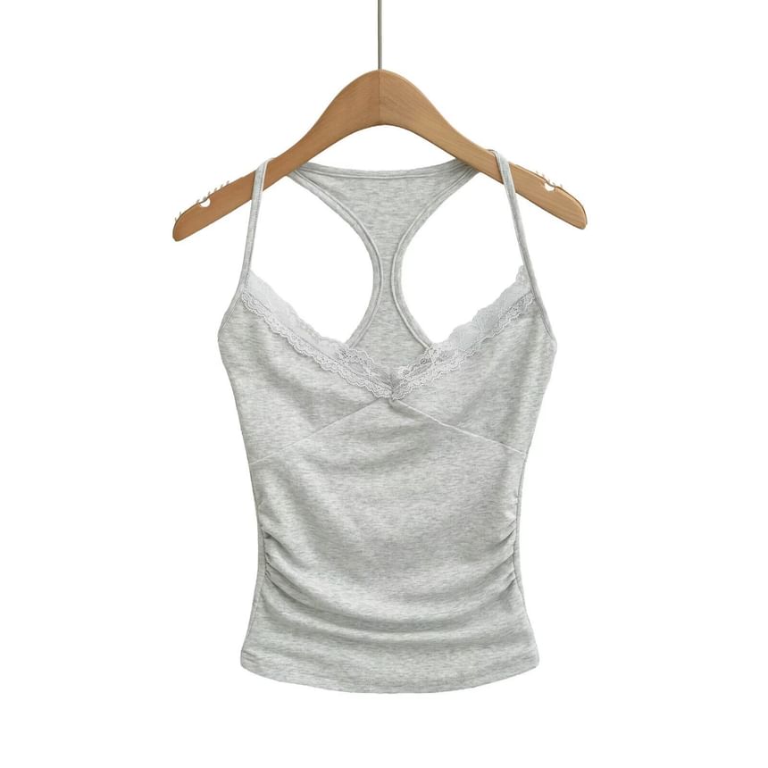 Spaghetti Strap Scoop Neck Plain Lace Trim Camisole Top