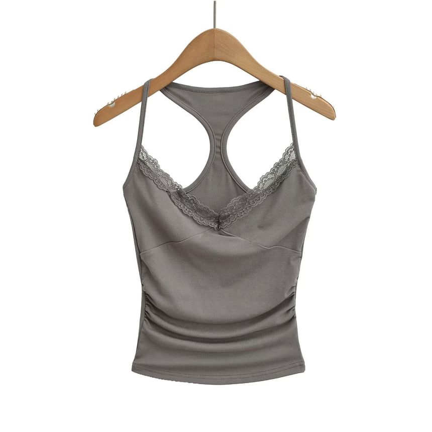 Spaghetti Strap Scoop Neck Plain Lace Trim Camisole Top