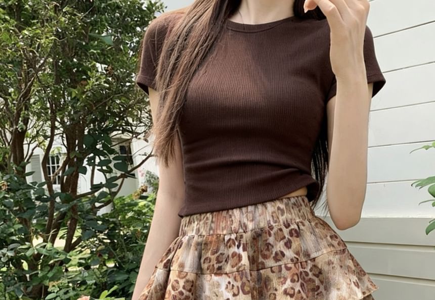 High Waist Leopard Print Tiered Ruffle Mini A-Line Skirt