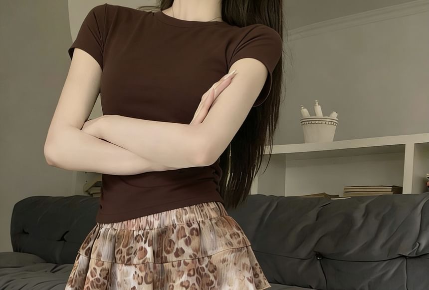 High Waist Leopard Print Tiered Ruffle Mini A-Line Skirt