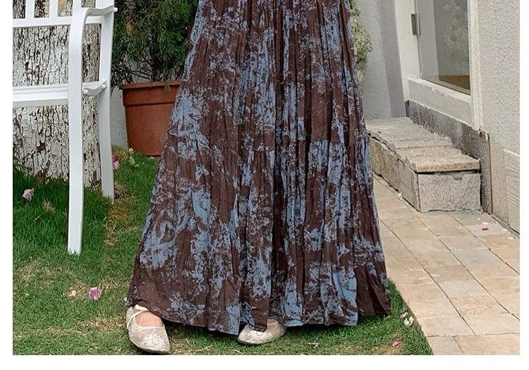 High Waist Tie Dye Crinkle Maxi A-Line Skirt