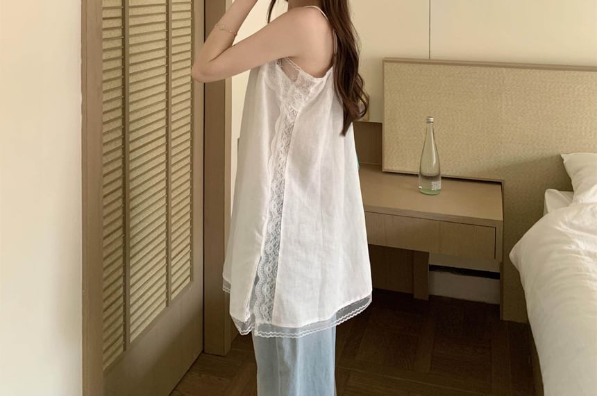 Spaghetti Strap Lace Panel Slit Tunic