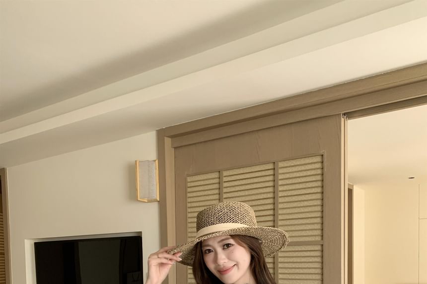 Spaghetti Strap Lace Panel Slit Tunic
