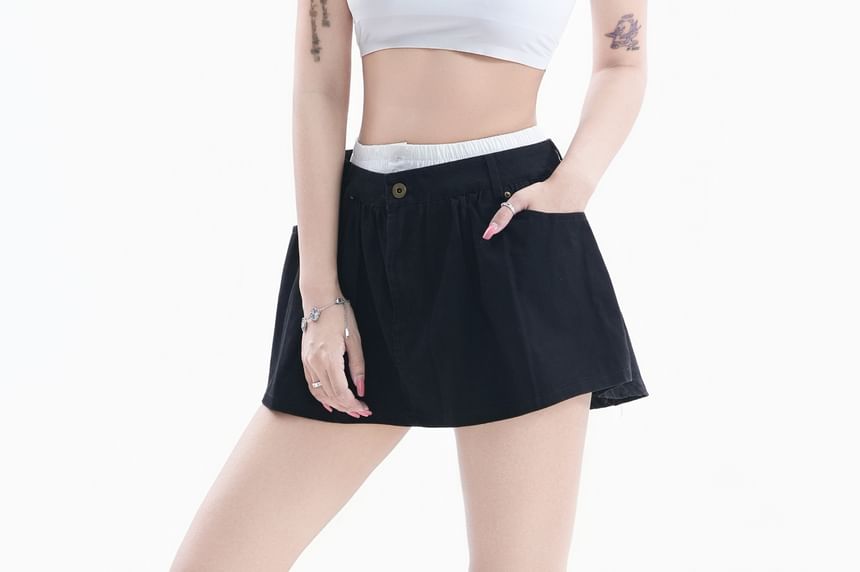 High Waist Double Waist Plain Mini A-Line Skirt