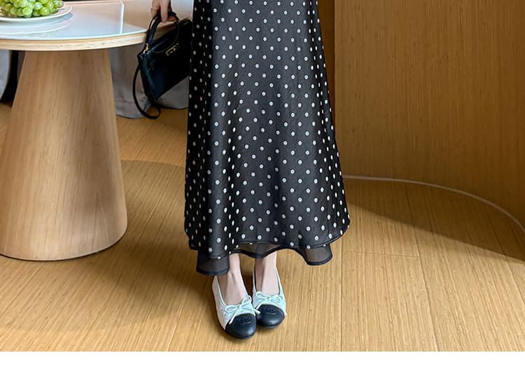 Mid Rise Dotted Slit Maxi A-Line Skirt