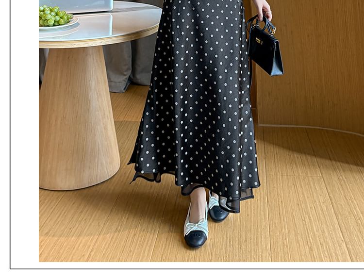 Mid Rise Dotted Slit Maxi A-Line Skirt