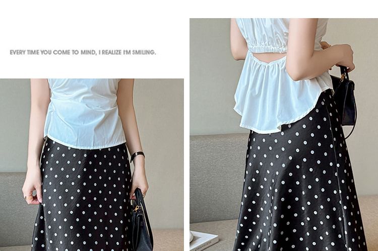 Mid Rise Dotted Slit Maxi A-Line Skirt