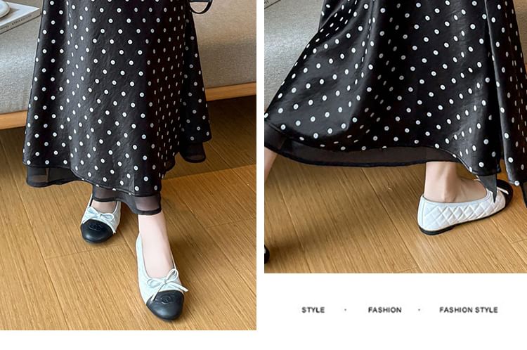 Mid Rise Dotted Slit Maxi A-Line Skirt