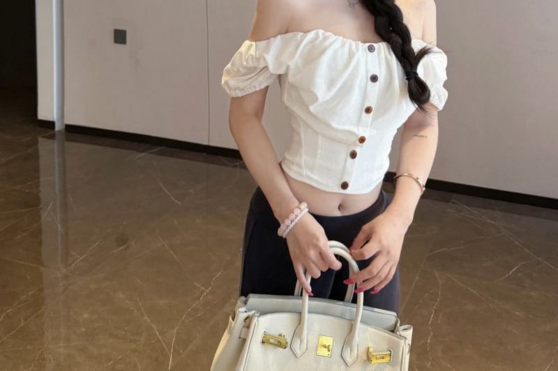 Casual Crop Blouse with Button Front and Flared Sweatpants