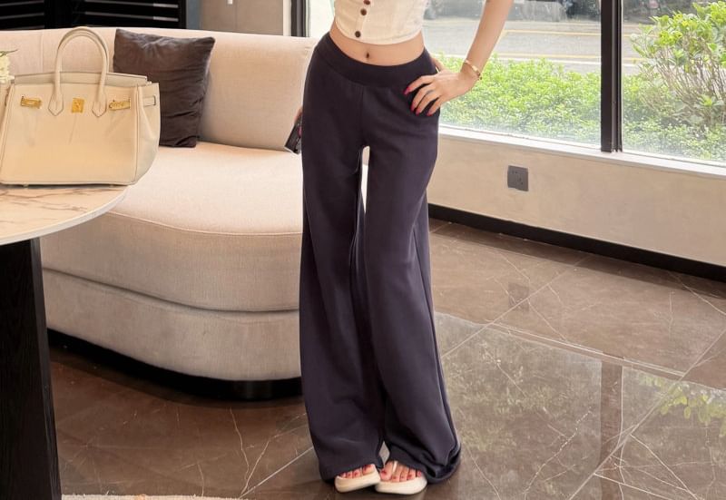 Casual Crop Blouse with Button Front and Flared Sweatpants