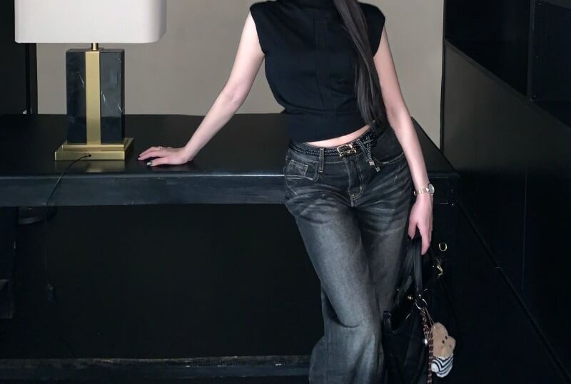 Mock Neck Sleeveless Knit Crop Top in Solid Color