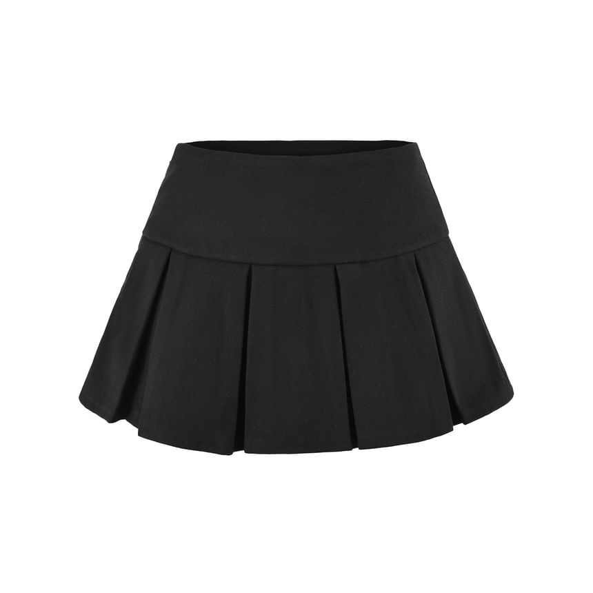 Mid Waist Plain Mini Pleated Skirt