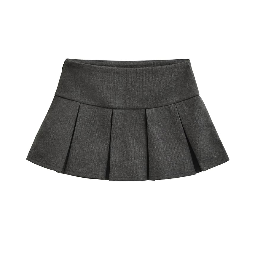 Mid Waist Plain Mini Pleated Skirt