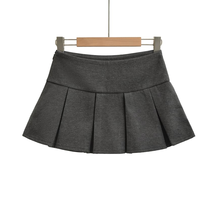 Mid Waist Plain Mini Pleated Skirt
