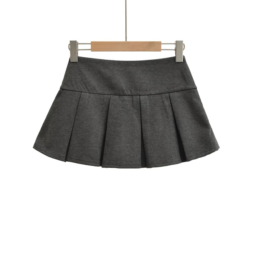 Mid Waist Plain Mini Pleated Skirt