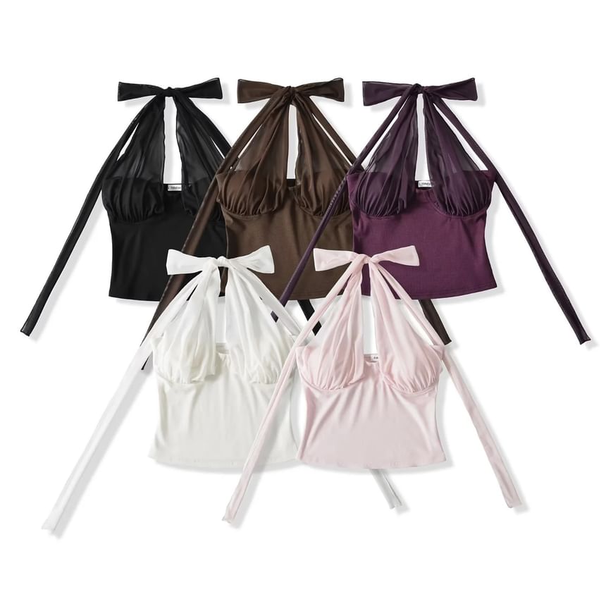 Halter Neck Crop Top in Solid Color for Women