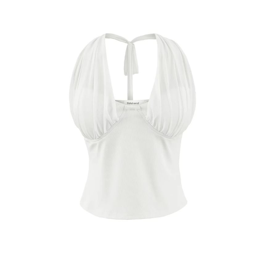 Halter Neck Crop Top in Solid Color for Women