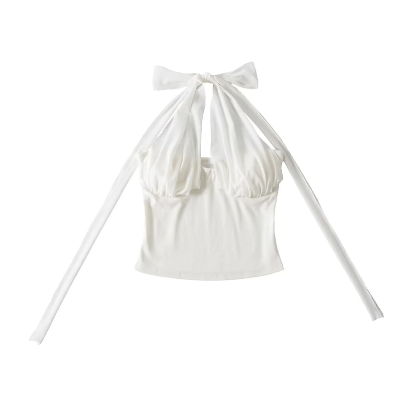 Halter Neck Crop Top in Solid Color for Women