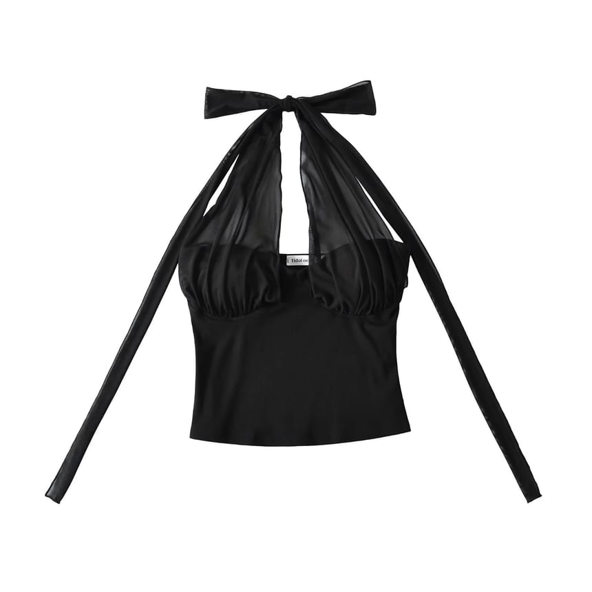 Halter Neck Crop Top in Solid Color for Women