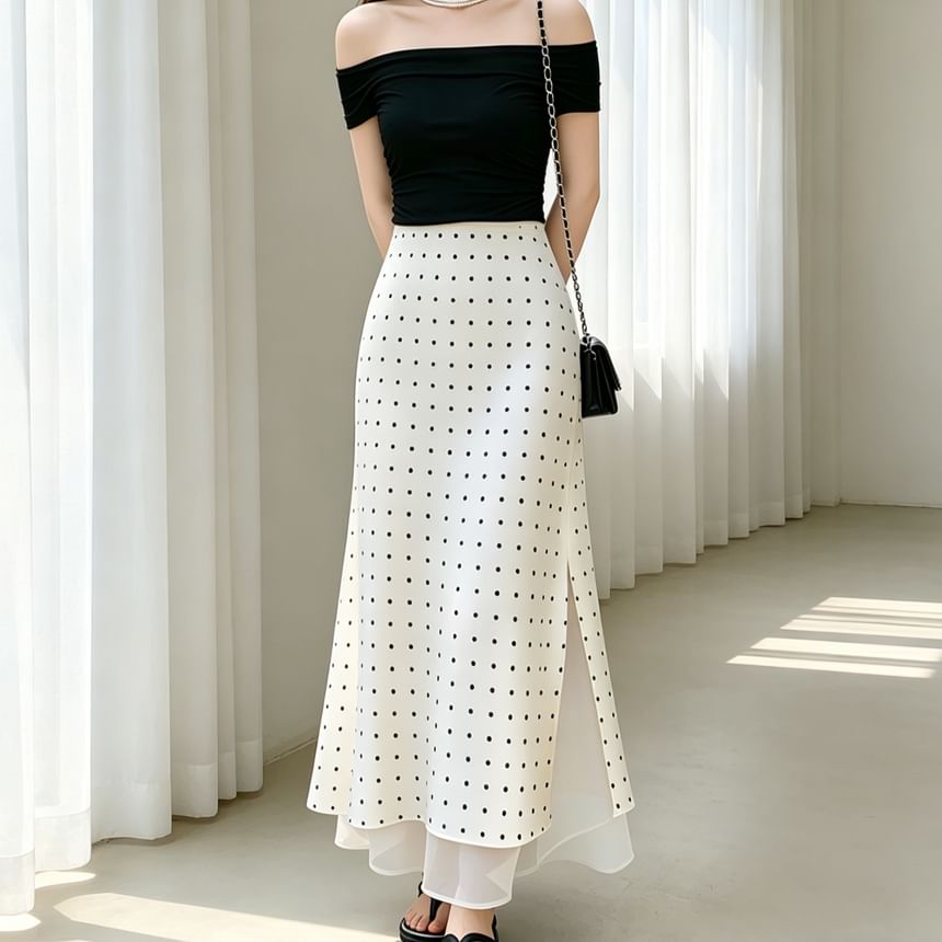 High Waist Polka Dot Maxi Mermaid Skirt