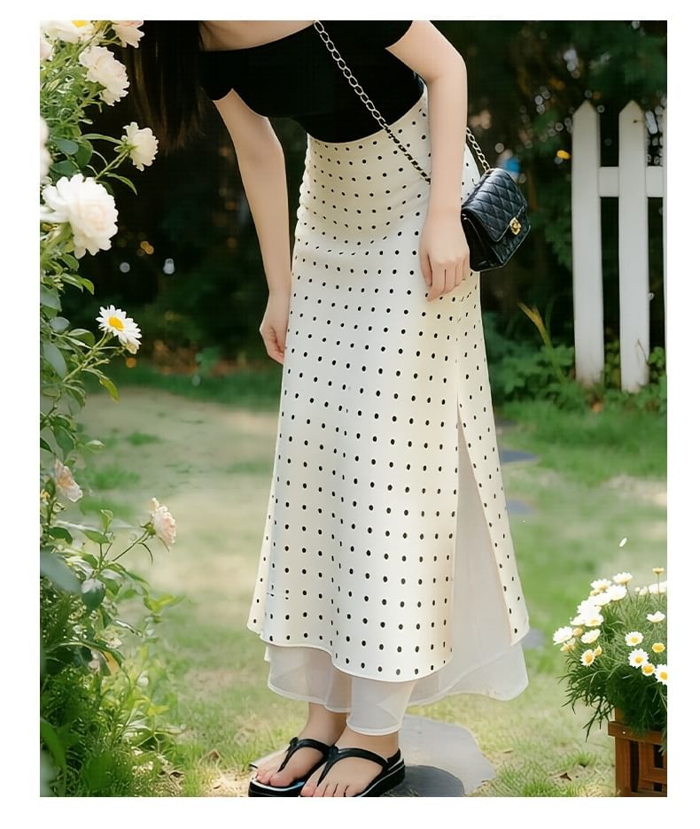High Waist Polka Dot Maxi Mermaid Skirt