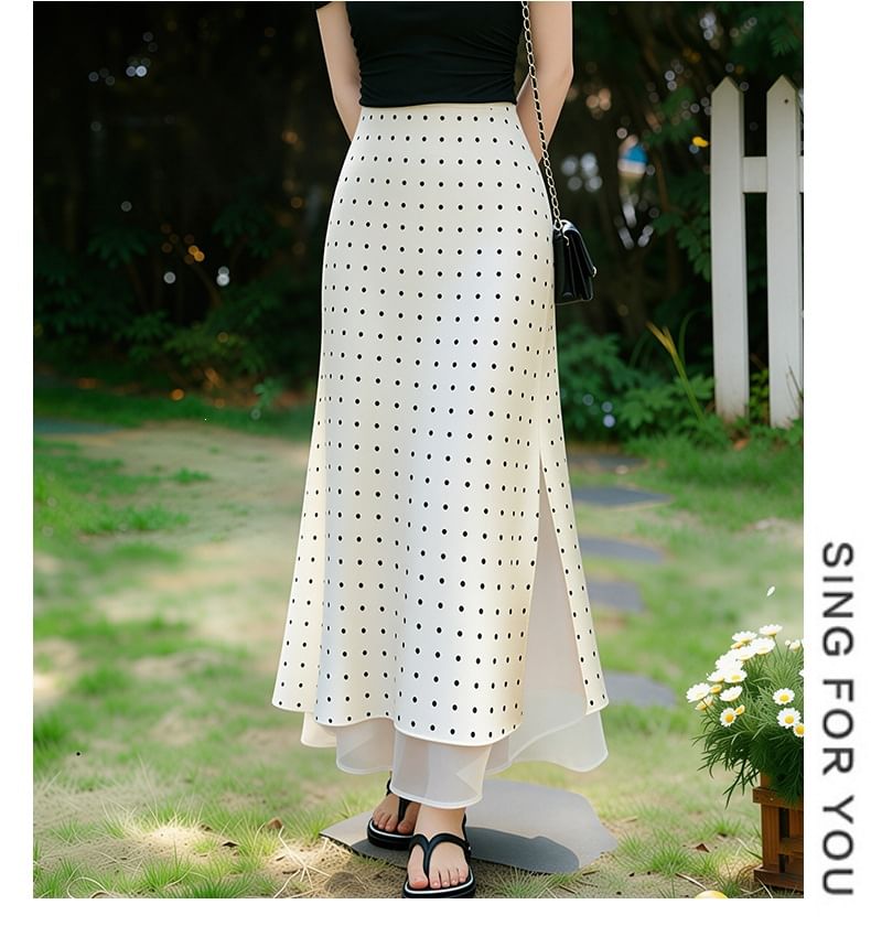 High Waist Polka Dot Maxi Mermaid Skirt