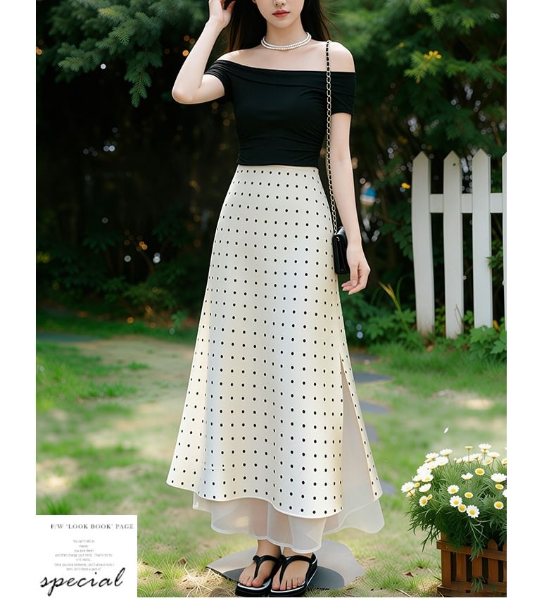 High Waist Polka Dot Maxi Mermaid Skirt