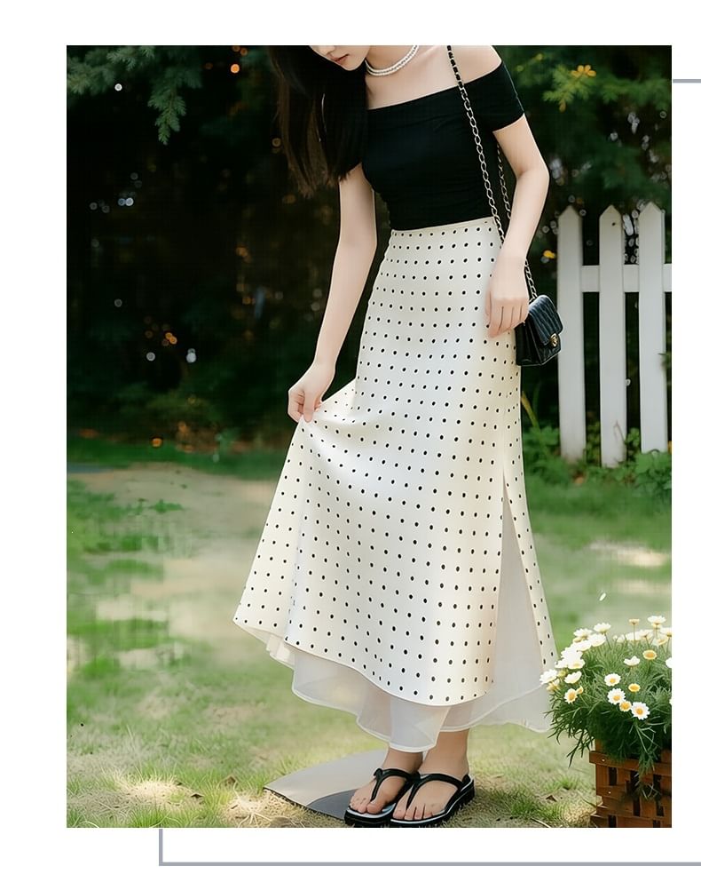 High Waist Polka Dot Maxi Mermaid Skirt