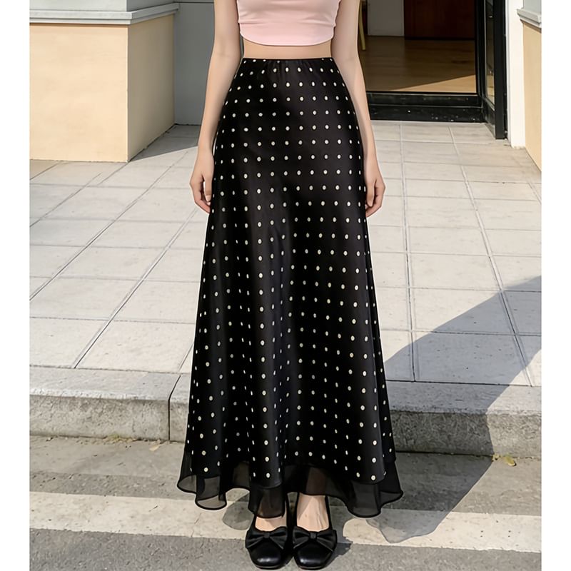 High Waist Polka Dot Maxi Mermaid Skirt