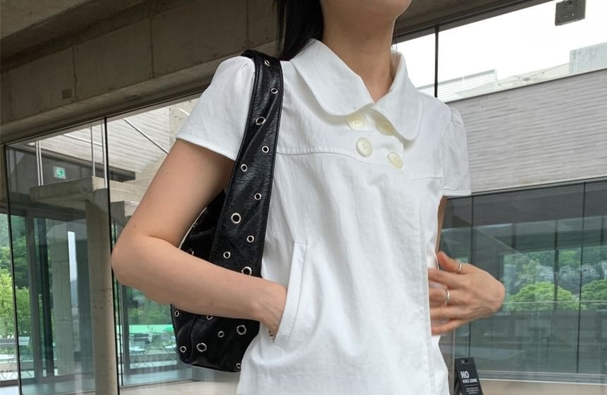 Double-Breasted Short Sleeve Blouse for Women