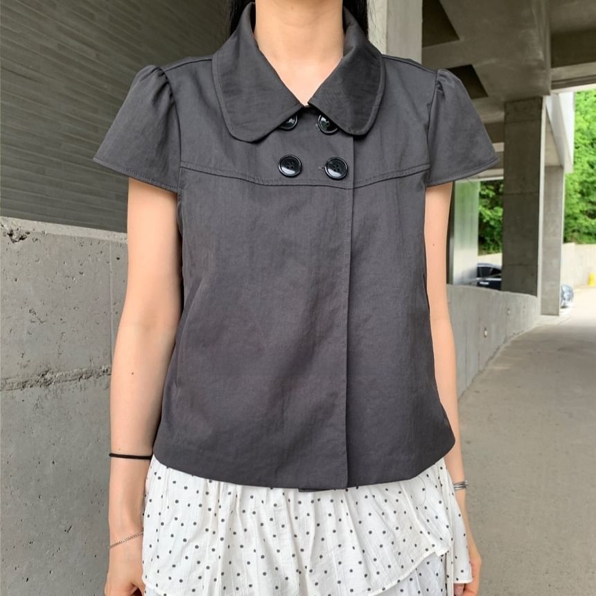 Double-Breasted Short Sleeve Blouse for Women