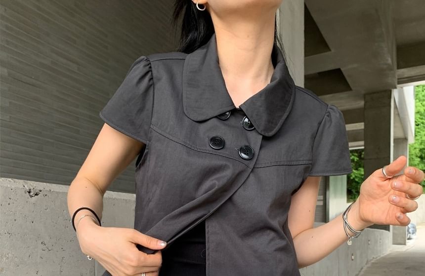 Double-Breasted Short Sleeve Blouse for Women