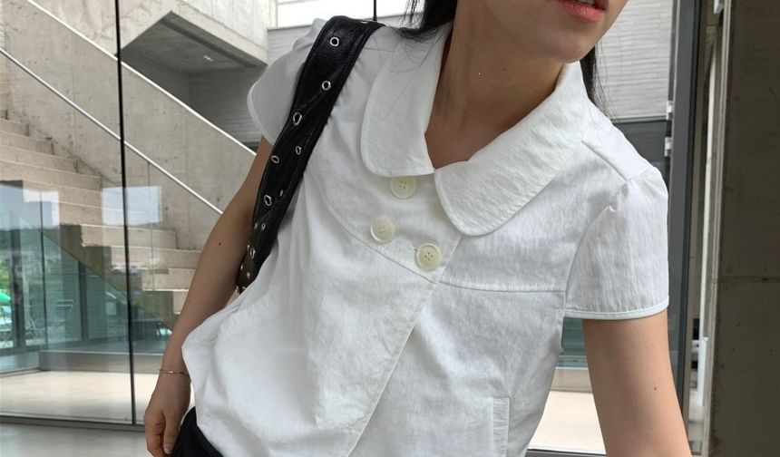Double-Breasted Short Sleeve Blouse for Women
