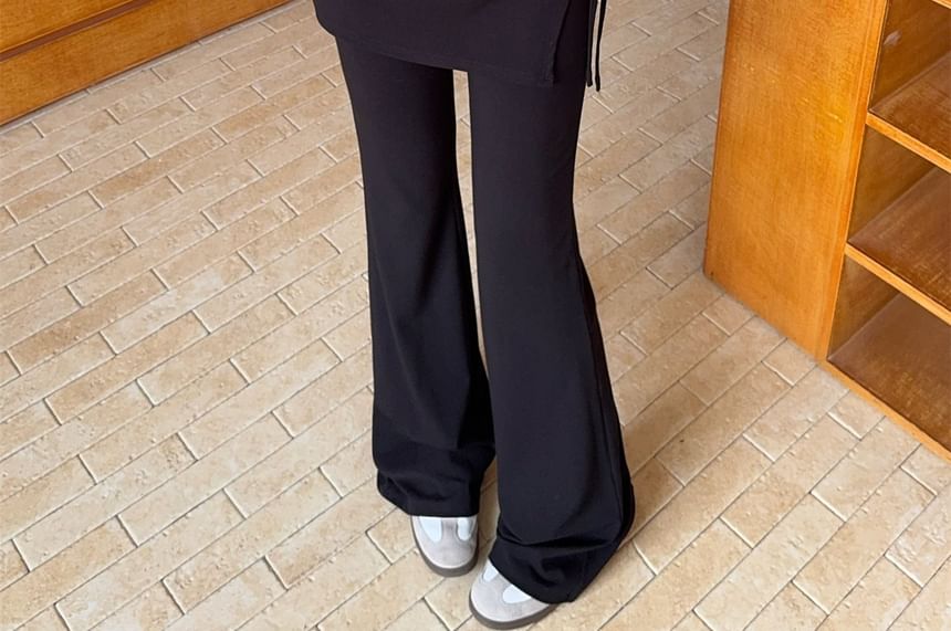 Mid Rise Plain Inset Drawstring Skirt Bootcut Pants